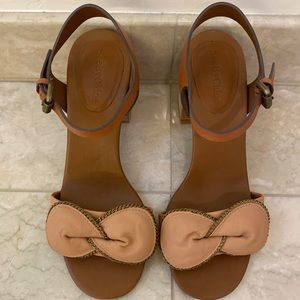 See by Chloe beige leather heeled sandals with bow detail